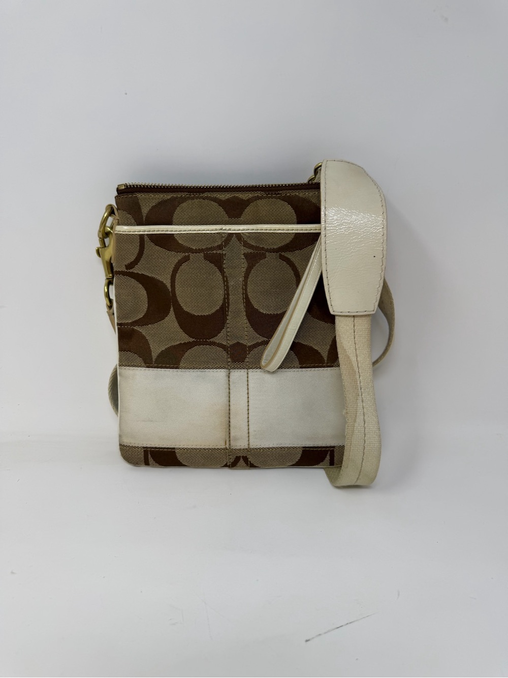 Coach Brown Signature Canvas Crossbody with Cream Trim 10129